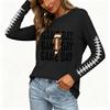 Women's Long Sleeve Rugby Graphic Neck Top with Side Slit Hem