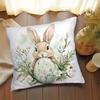 Easter Bunny Floral Egg Pillow Cover Watercolor Spring Decor Soft Microfiber For Sofa Bed Living Room Easter Home Decor Gifts