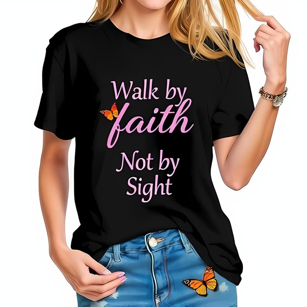 Inspirierendes schwarzes T-Shirt für Damen - "Walk by Faith Not by Sight-All-cott<wbr/>on Unisex T-Shirt"