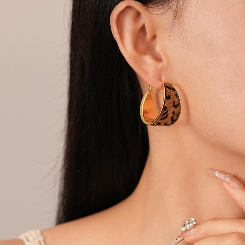 Oversized Retro Leopard Pattern Circular Earrings Artistic Geometric Ear Accessories Statement Jewelry Gift For Her