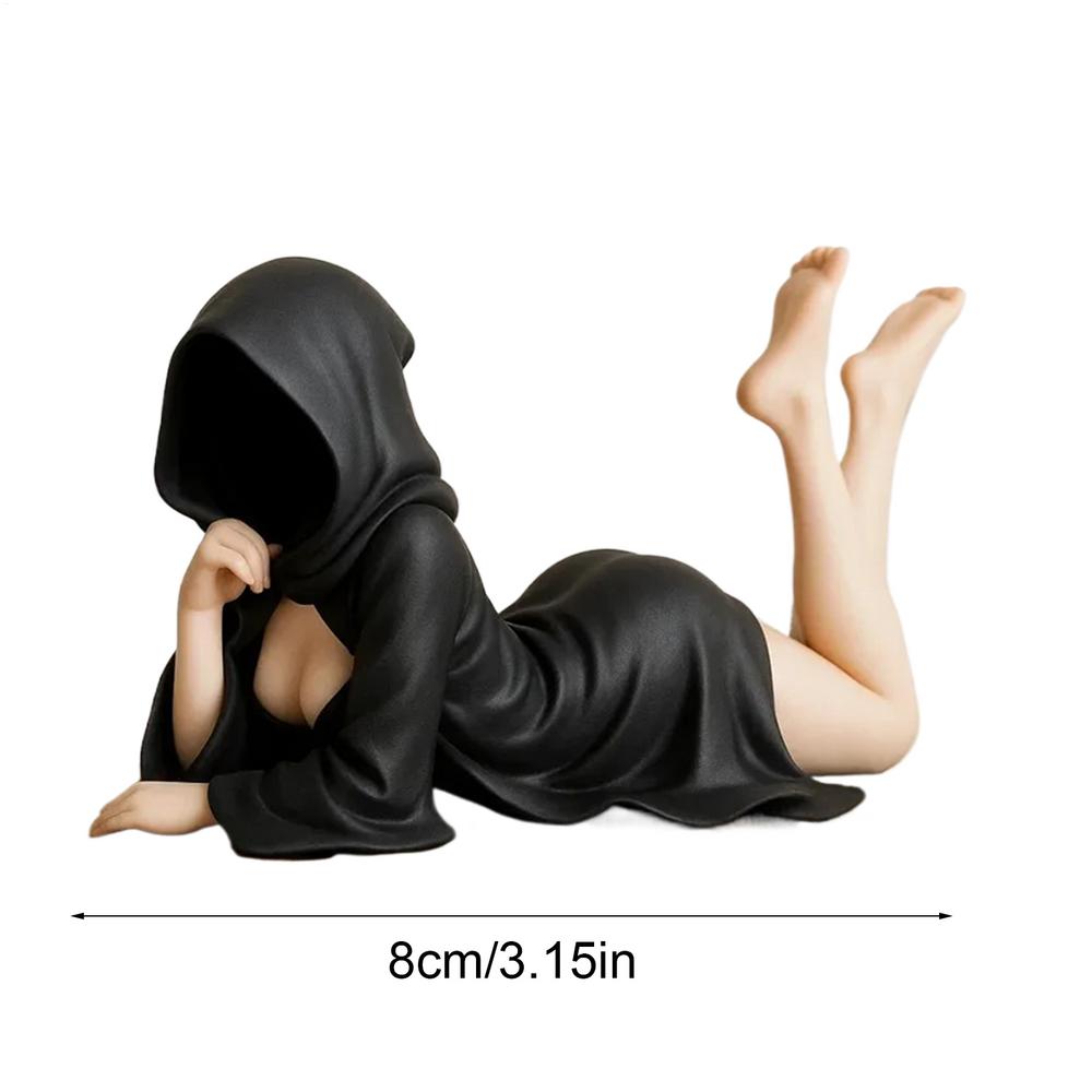 

Halloween Mysterious Statue Bookshelf Decor Resin Statue Gothic Elegant Queen Figure Sitting Black Robe 3D Spooky Sculpture чёрный