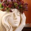 Artistic Women Head Planter Imitation Stone Texture Resin Plant Pot Elegant Female Face Planter for Succulents Indoor Balcony Bedroom Decor
