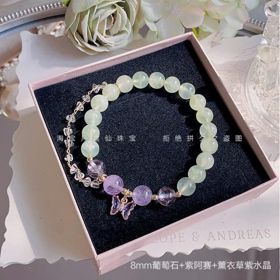 Natural Prehnite White Moonstone Crystal Bracelet for Wealth and Health, Original Fresh Green Bracelet, Gift for Female Friends