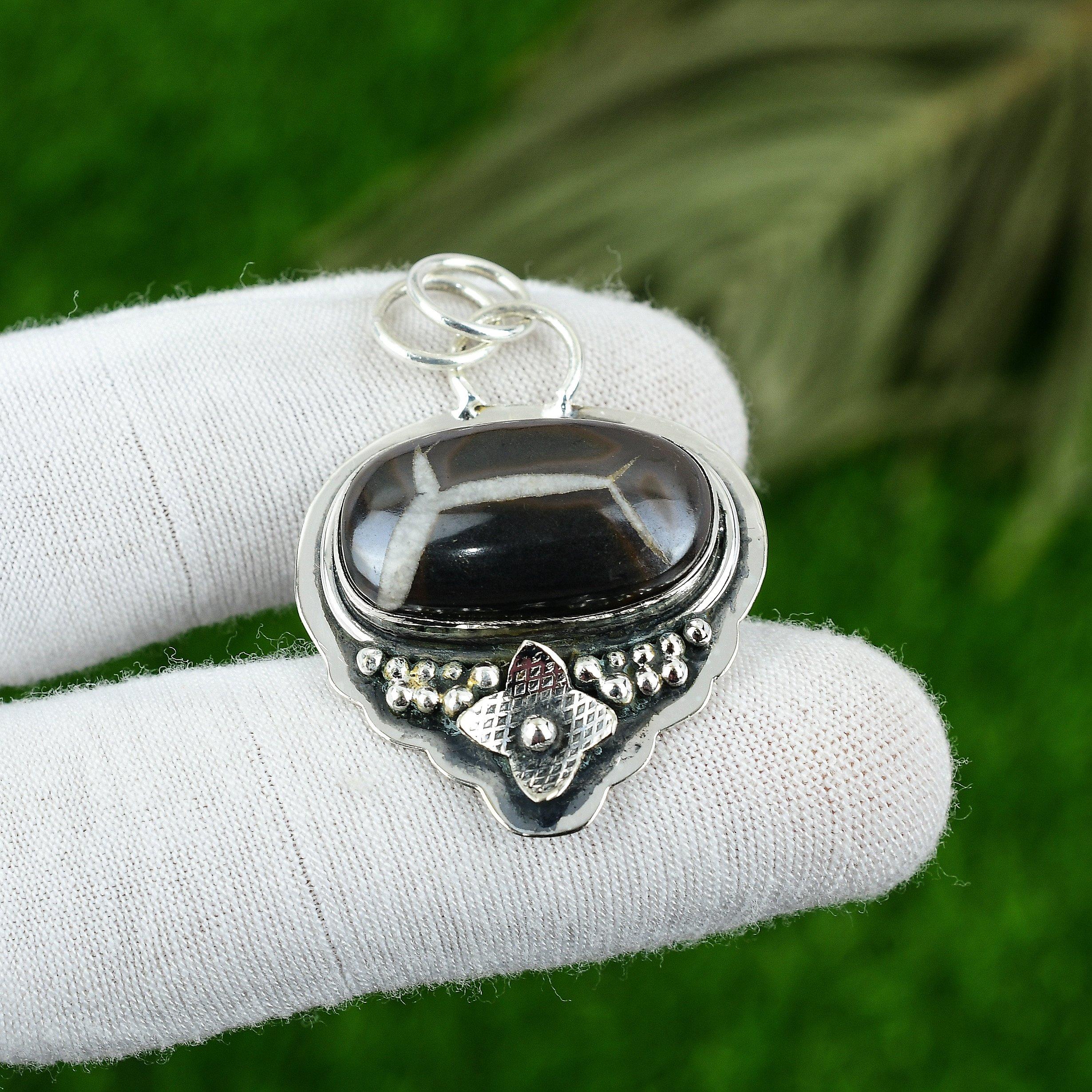 Натуральная марокканская грязь Трещина Ископаемый Драгоценный камень 925 Стерлинговое серебро Кулон для женщин