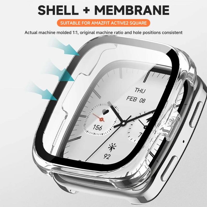 For Amazfit Active 2 square Watch Protective Case With Screen Tempered Glass 2-in-1 Protector Watch Protection Cover With Film