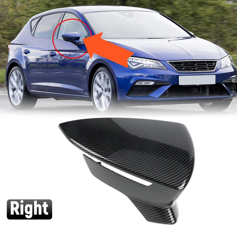 Car Side Mirror Caps Carbon Fiber Black Rearview Mirror Cover Cap For SEAT Leon MK3 5F ST FR Cupra Ibiza Mk5 Arona KJ7 2017-