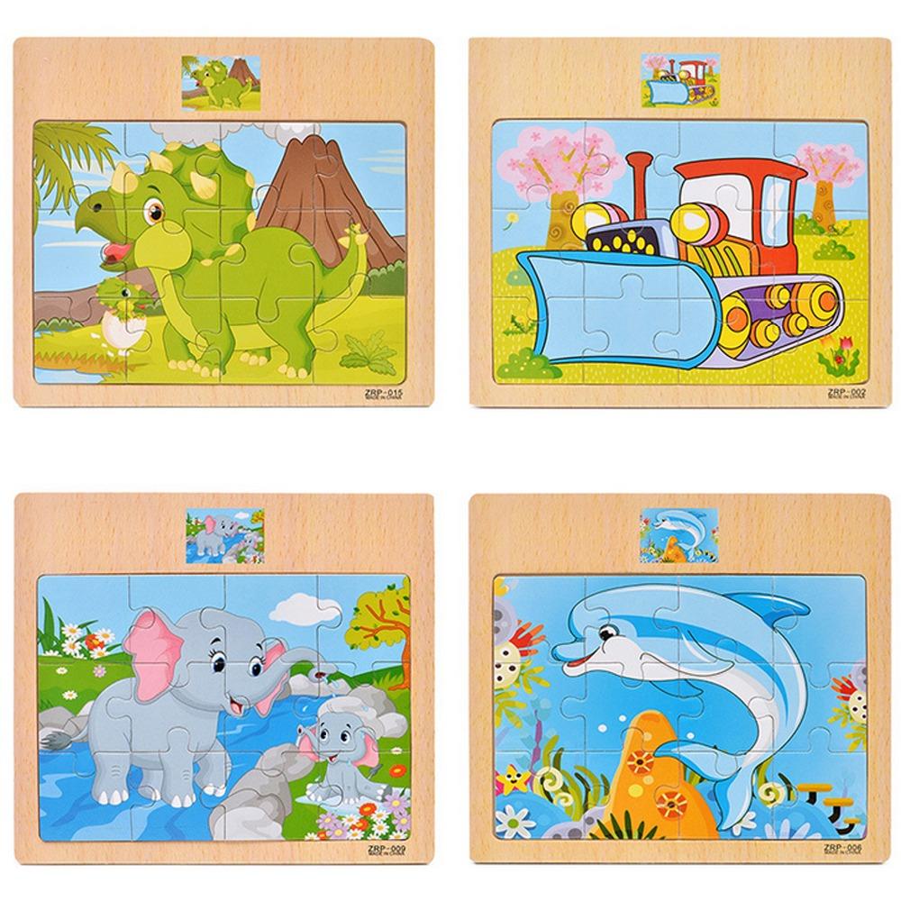 Hot Sale 12/9 PCS Puzzles Wooden Kids Baby Wood Cartoon Vehicle Animals Learning Educational Toys for Children Gift