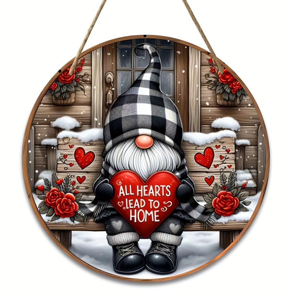1pc 2D Flat Valentine's Day Gnome Wooden Door Sign Love Heart Welcome Hanging Wooden Sign For Valentines Day Anniversary Home Wall Decor