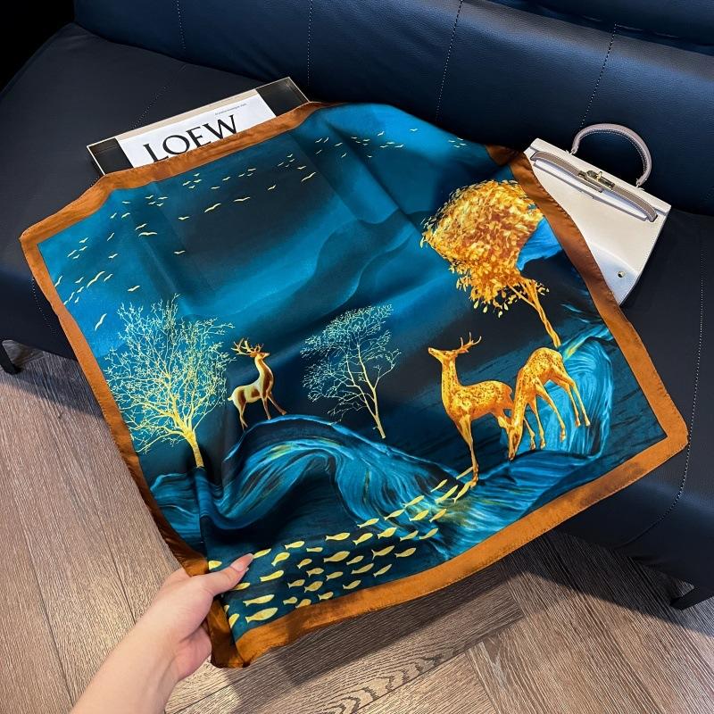 New silk scarf women's fashion versatile high-end small square scarf Korean version neck protection scarf spring and autumn retro scarf binding bag