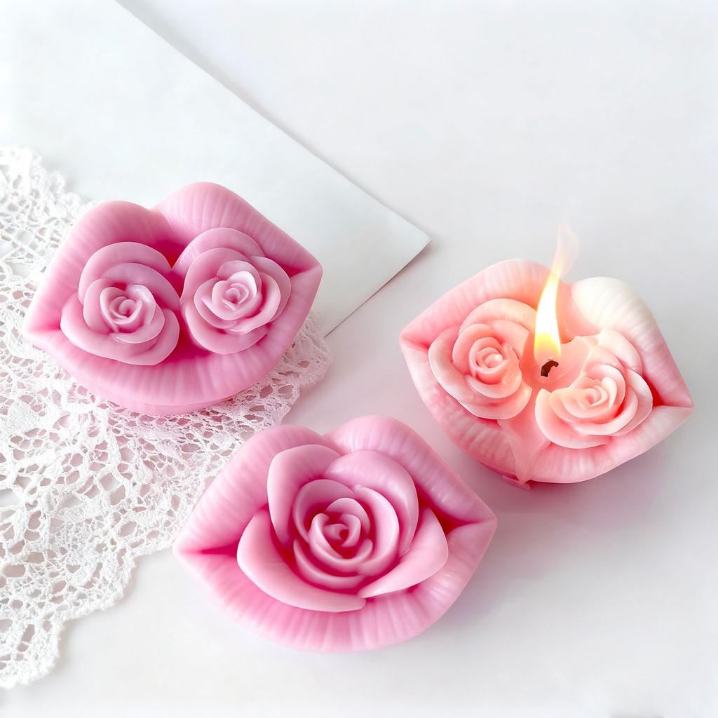 DIY Lip-Form Rose Flower Silicone Mold Aroma Candle Plaster Resin Mold Handmade Candle Making Supplies
