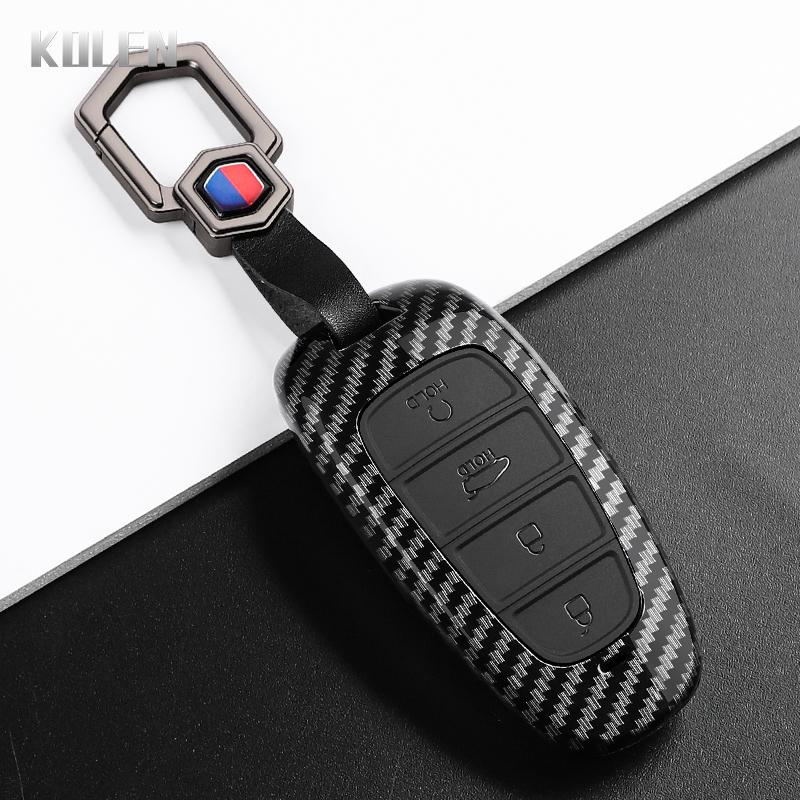 Abs Carbon Fiber Style Car Key Case Cover For Hyundai Santa Fe Tucson Nexo Nx4 Atos Prime Solaris Protected Fob Accessories