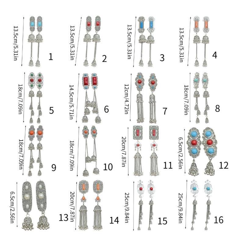 Handmade Mongolian Styles Alloy Tassels Hair Clip Ornament with Vintage Rhinestones Designs for Women Seek Unique Charm