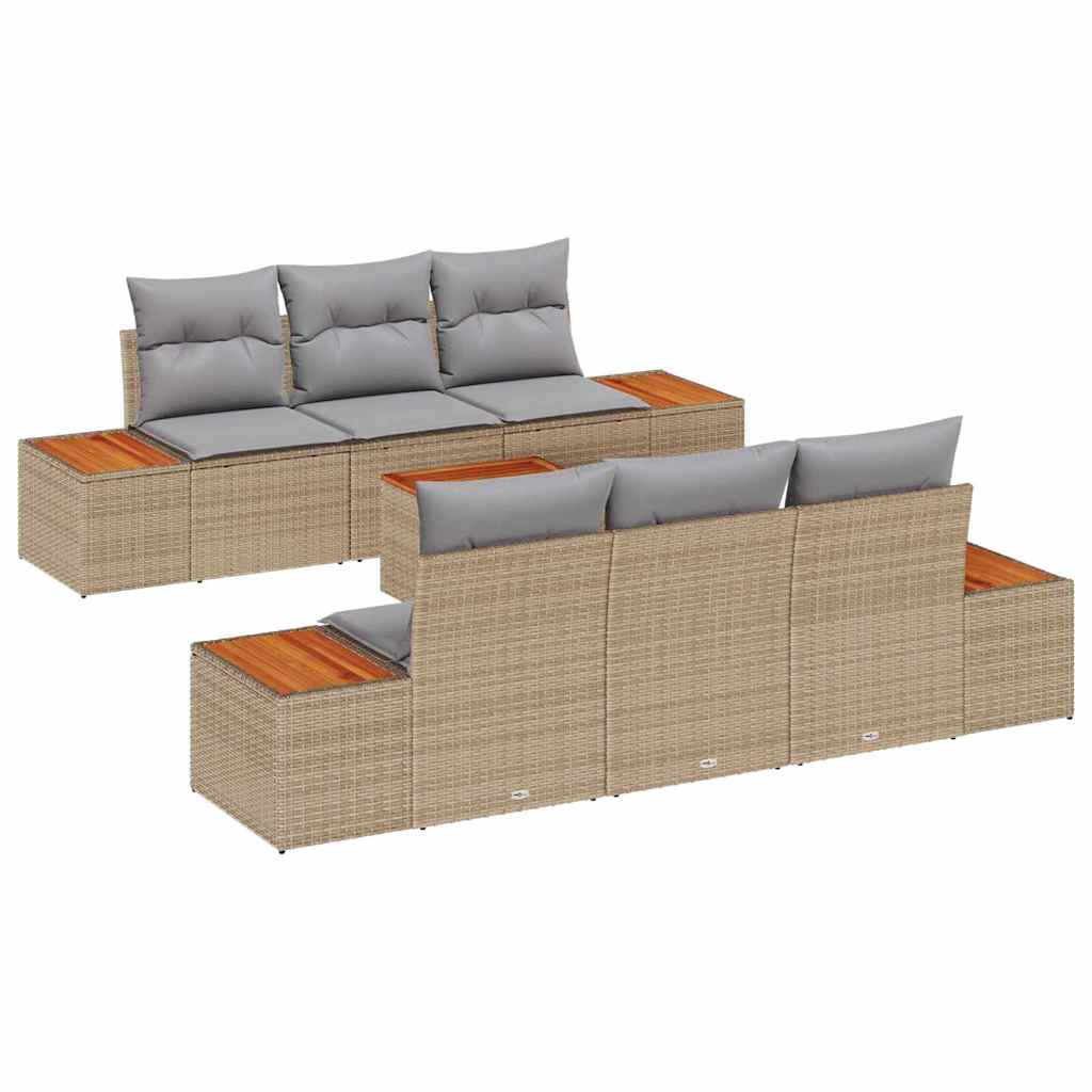 7 Piece Beige Garden Sofa Set with Cushions