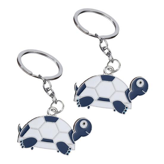 2Pcs Keychain Pendant Metal Chain Design Cartoon Key Ring with Turtle Shape Enamel