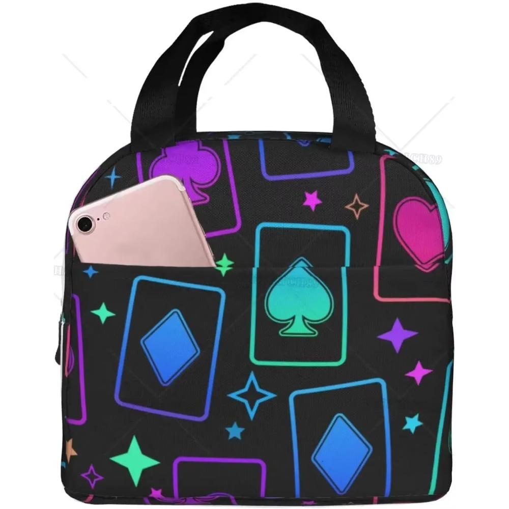 

Сумка для ланча Trippy Neon Playing Card, водонепроницаемая и многоразовая, для женщин, мужчин, офиса, пикника, работы, школы 22x20x13CM бежевый