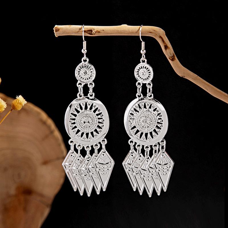 Ethnic Style Imitation Miao Silver Earrings, Colorful Long Fringed Chain Earrings, Hot-selling Earrings In Scenic Spots, Qinghe Jewelry Batches