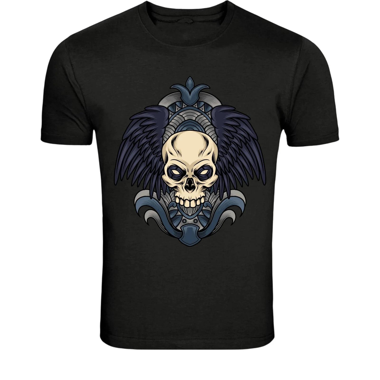 Dark Winged Skull Gothic T-Shirt - Vintage Death Angel Skeleton S