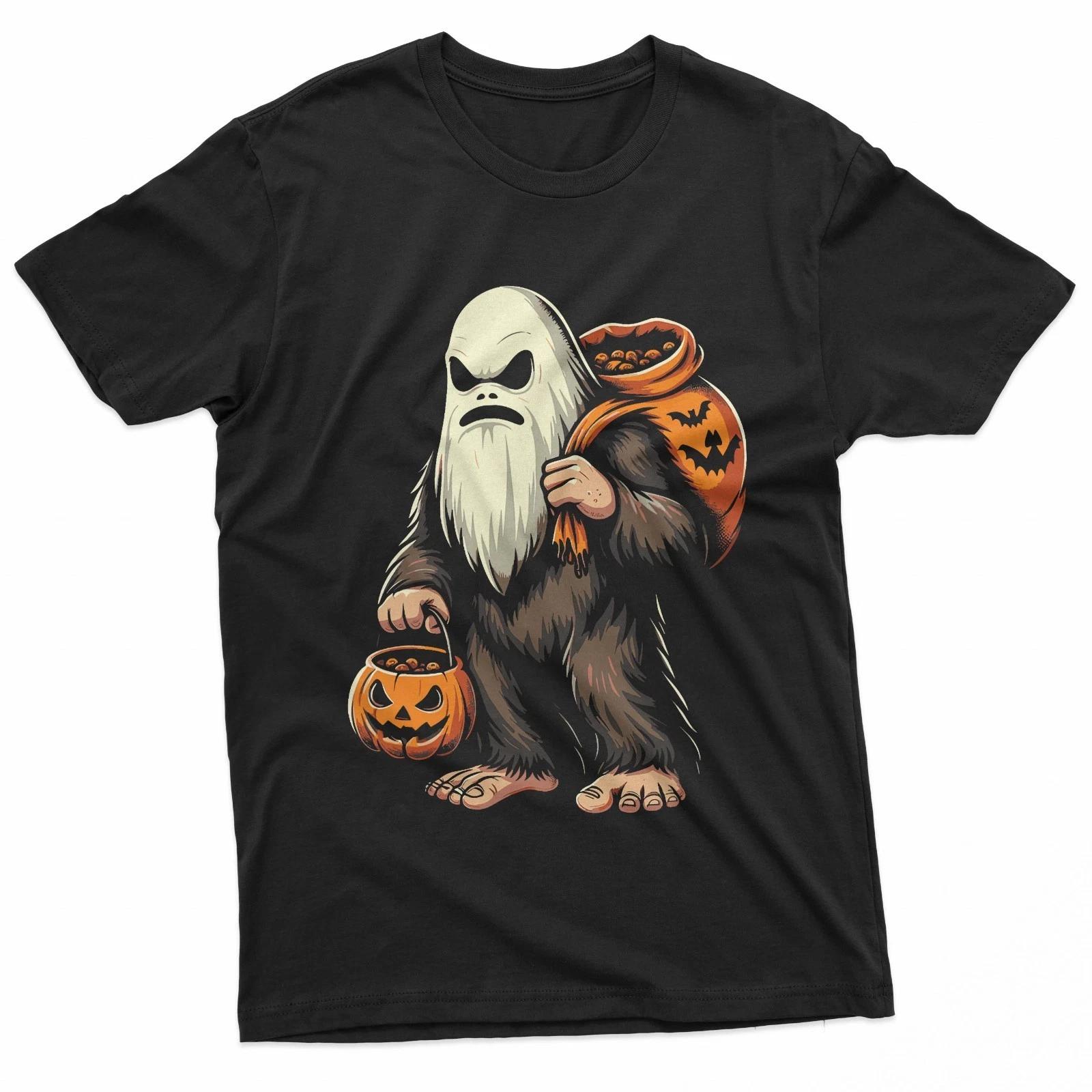 Bigfoot Halloween Costume Sasquatch Ghost Pumpkin T-Shirt S