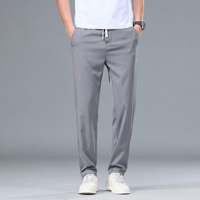 Męskie casualowe długie spodnie luźne szybkoschnące proste dopasowane letnie nowe jedwab lodowy cienkie