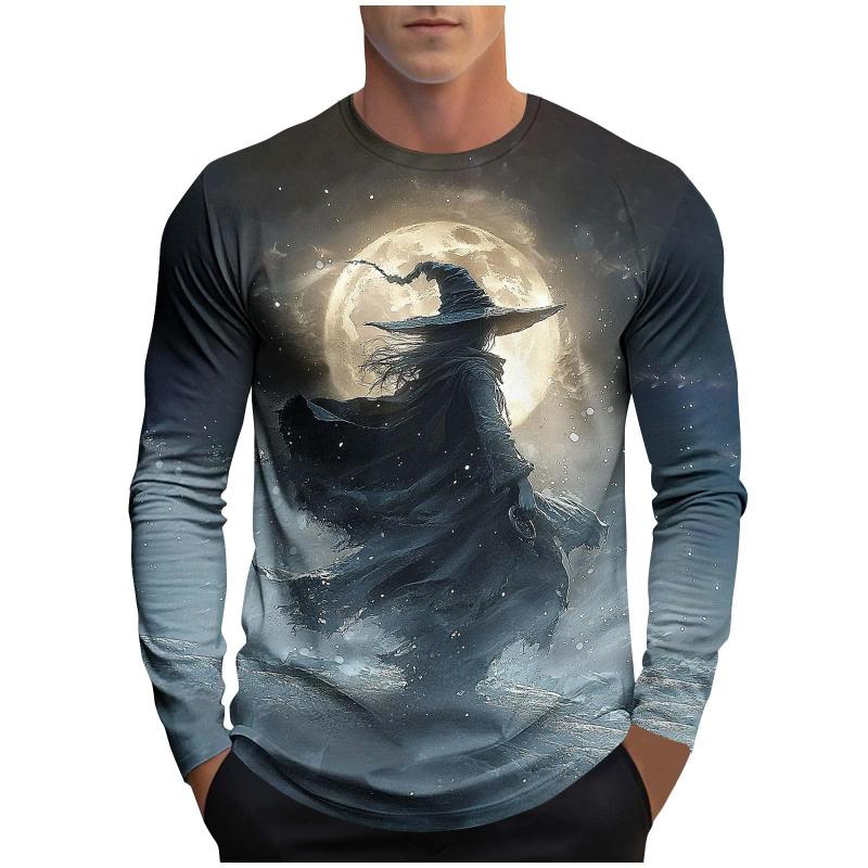 2025 Fall New Casual Fashion Men's Crew Neck Top Wizard and Pumpkin 3D Print Stylish Cool T-Shirt Y2K Clothing