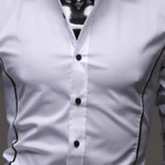 Men Shirt Single-breasted Business Formal Slim Autumn Shirt for Work