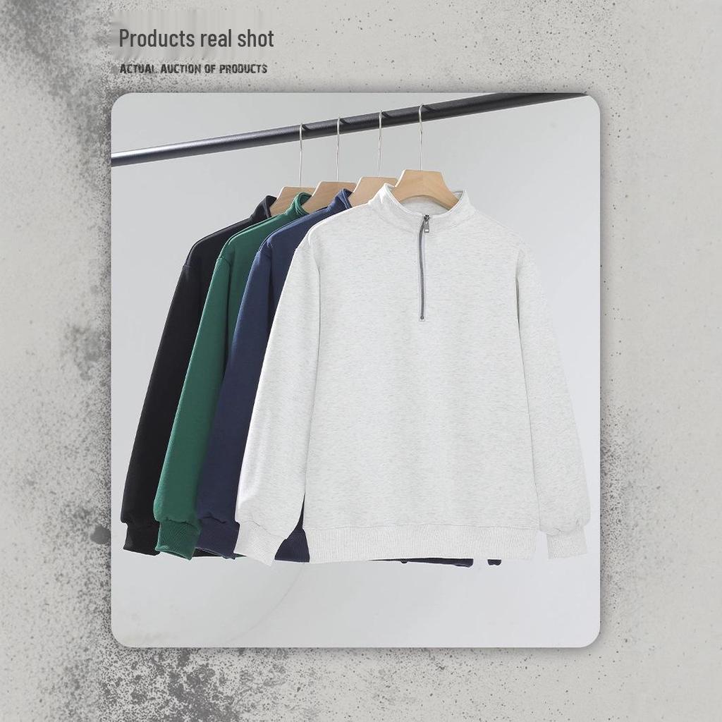 320g Stand Collar Half-Zip Unisex Hoodie - Trendy Loose Fit American Style