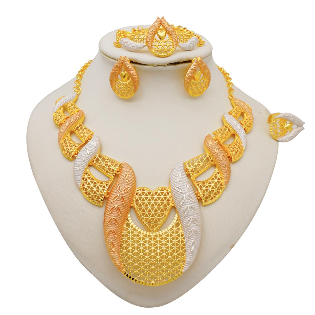 Dubai Gold Color Jewelry Sets African Indian Wedding Bridal Wife Gifts Necklace Bracelet Earrings Ring Jewelery For Women