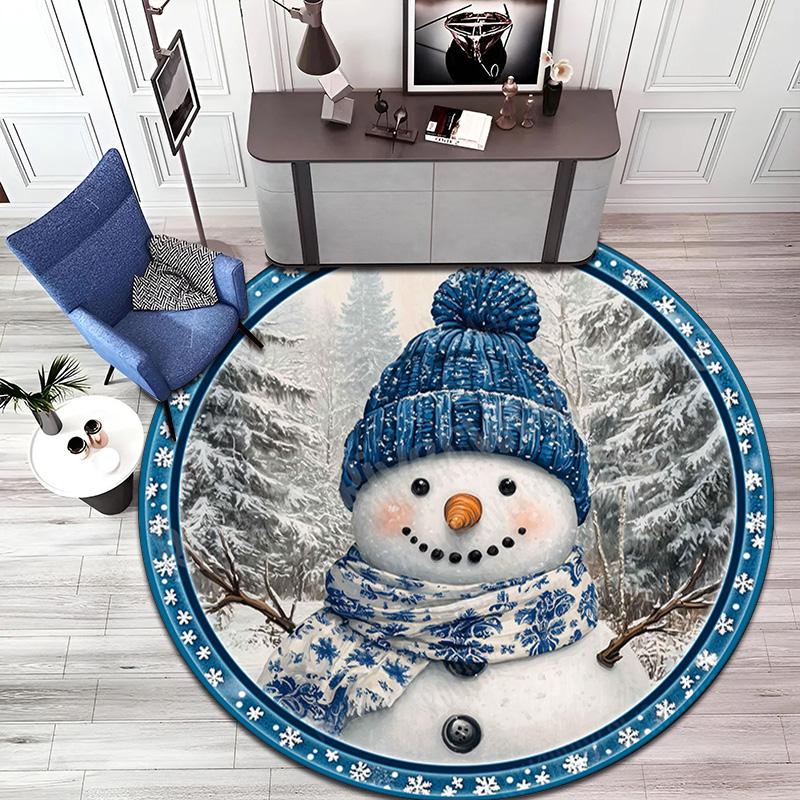Cute Christmas Day Gift Bell Santa Claus Snowman Christmas Tree round rug Home Soft Decorative Anti slip Chair Mat Carpet Outdoor Floor Mat Carpet 6