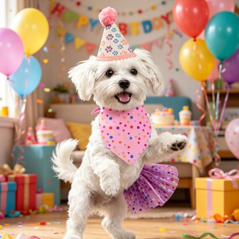 Fashion Meshes Dog Dress And Birthday Hat Outfit Bandana Scarfs Dog Birthday Make Up Supply For Special Occasions