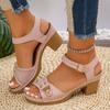 Boho-Stil Damen-Sandalen Damen Dick Mittelhoch Absatz Verstellbarer Riemen Einfarbig Einriemen-Sandalen Keilsandalen