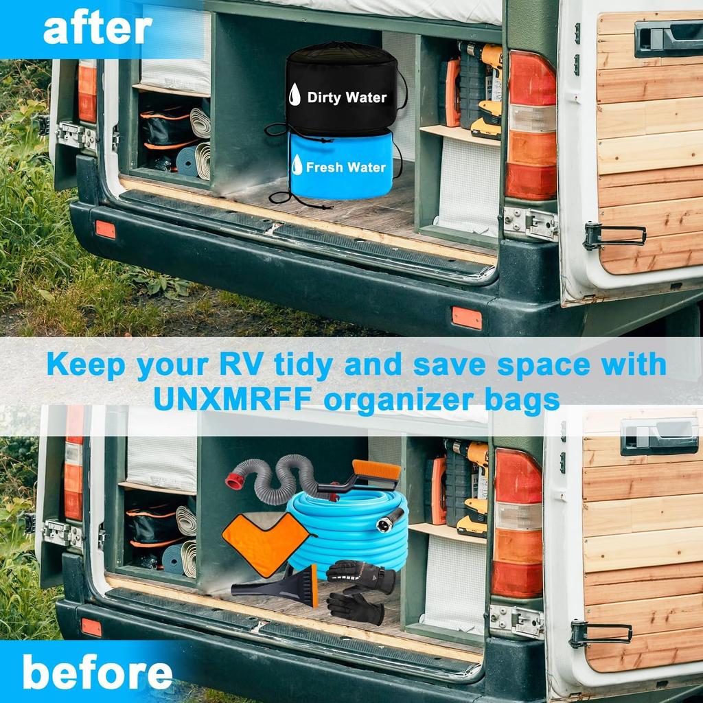 UNXMRFF 1-Pack Yellow Waterproof RV Hose Storage Bags With Drawstring Mesh Top, RV Utility Bag, Sewer Hose Bag, Camper Tools Accessories Bag For