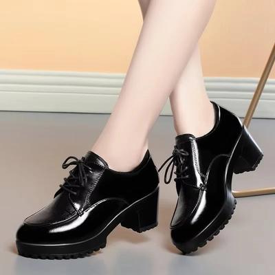 6cm 8cm Elegant Deep Mouth Bright Leather Gladiator Shoes Platform Pumps Spring Block Heels Oxfords Black for Office Mom