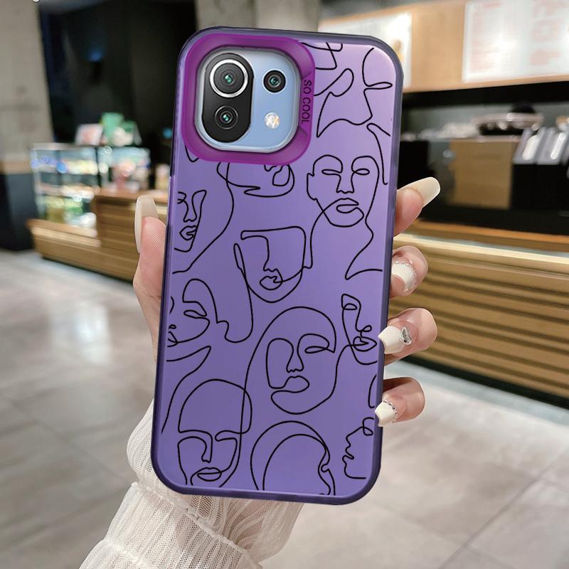 Smiling Face Case For Xiaomi Mi 11 Lite 5G NE 13T PRO 14T Redmi A5 A1 A2 9A Poco C71 Shockproof Hard Back Cover Line Art Sketch