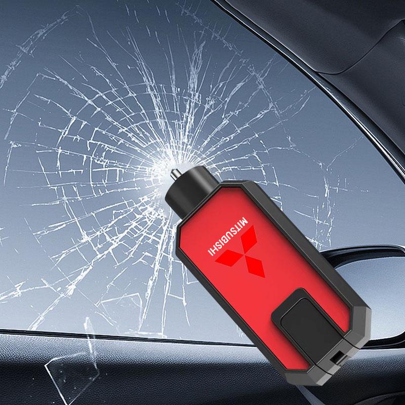 1 Stück Auto-Fensterbrecher-Hammer, Gurtschneider mit Schlüsselanhänger-Emblemen für Mitsubishi Lancer ASX Mirage Pajero Xpander Attrage