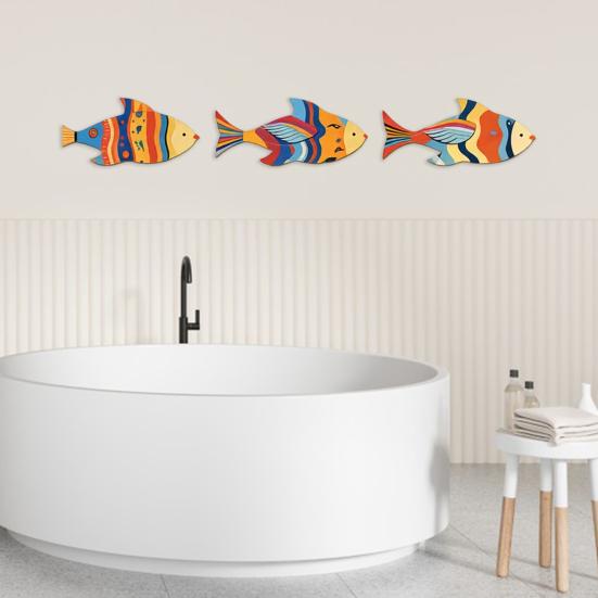 3 Pezzi Pesci in Legno Decorazione Murale Nautica, Arte Murale Pesce Rustico Estivo, Tema Costiero Oceanico Ornamenti da Appendere Vintage per Casa, Casa sul Lago, Bagno