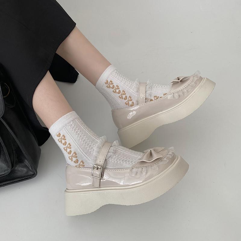 Sladké krajkové středně vysoké podpatky Mary Janes Dámské Krásná mašlička Platforma Lolita Boty Žena Kulatá špička Silná podrážka Protiskluzové Jk Boty