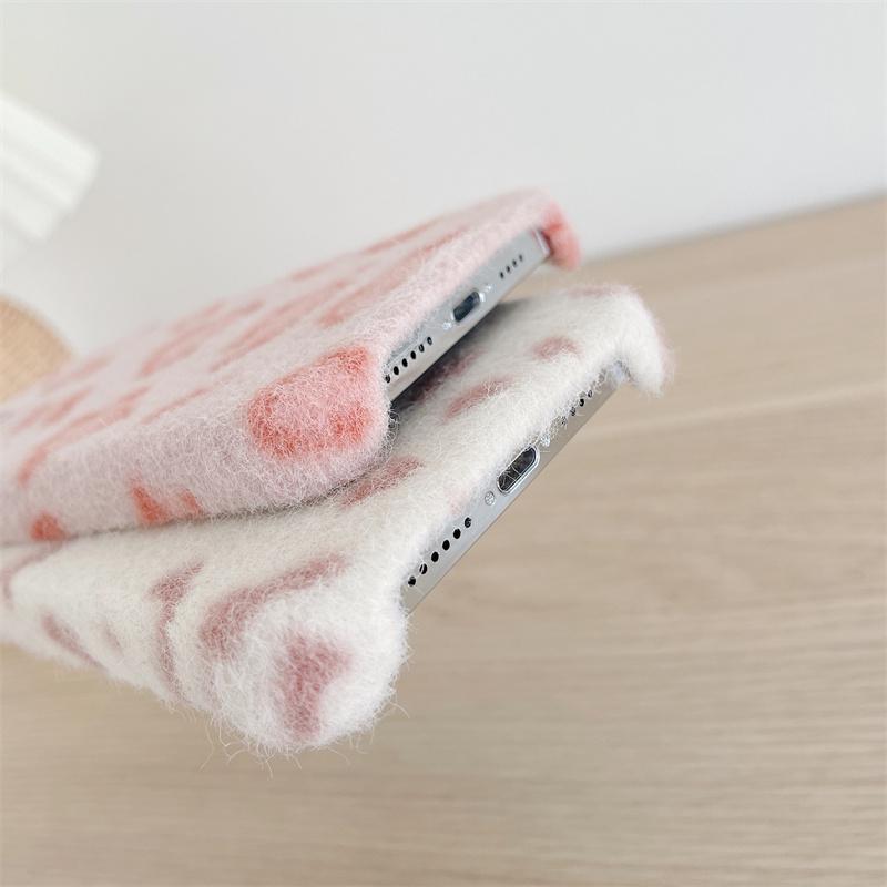 Ins Pink Leopard Wool Phone Case for iPhone 13 Phone Case 14 15Promax 11 12pro Fashion Korean All-inclusive Fall Protection Case