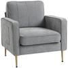 Fabric Armchair, Gold-Tone Steel Legs, Side Pockets, Grey