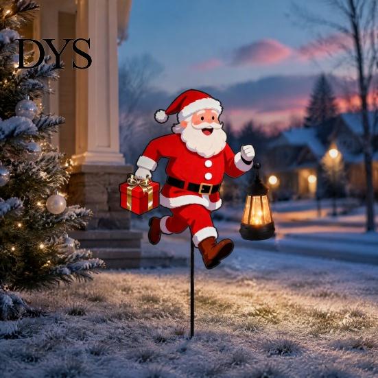 Weather Resistant Stake Lights 1/2Pcs Holding Lantern Santa Light, Christmas Snowman Solar Lamp with Claus Stake, Decorative Light for Outdoor Garden