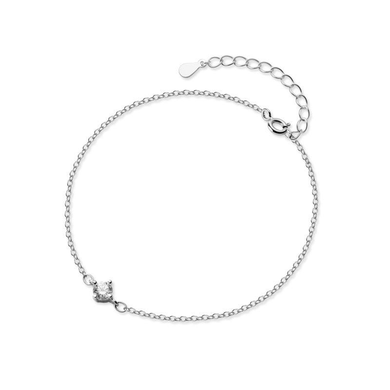 Sterling Thin Chain Bracelet With 14K Gold Plated CZ Stone Geometric Rhombus Design Daily Wear Layering