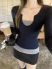 Spicy Girl V-Neck Color Block Long-Sleeve Slim Fit T-Shirt