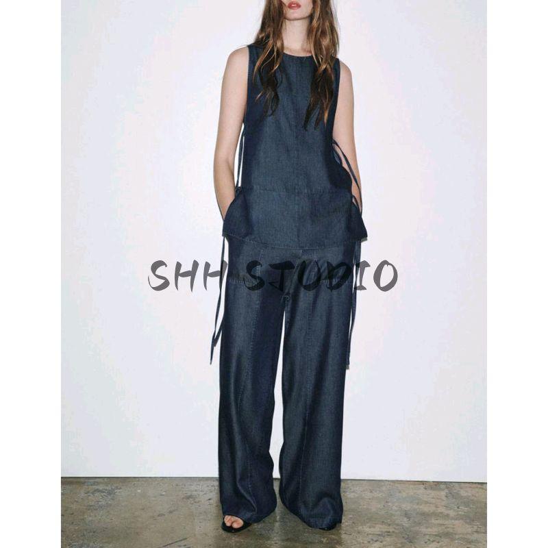 Autumn Bowknot Decoration Sleeveless Top 2183246 Loose Cross Simple Casual Jeans 2183247