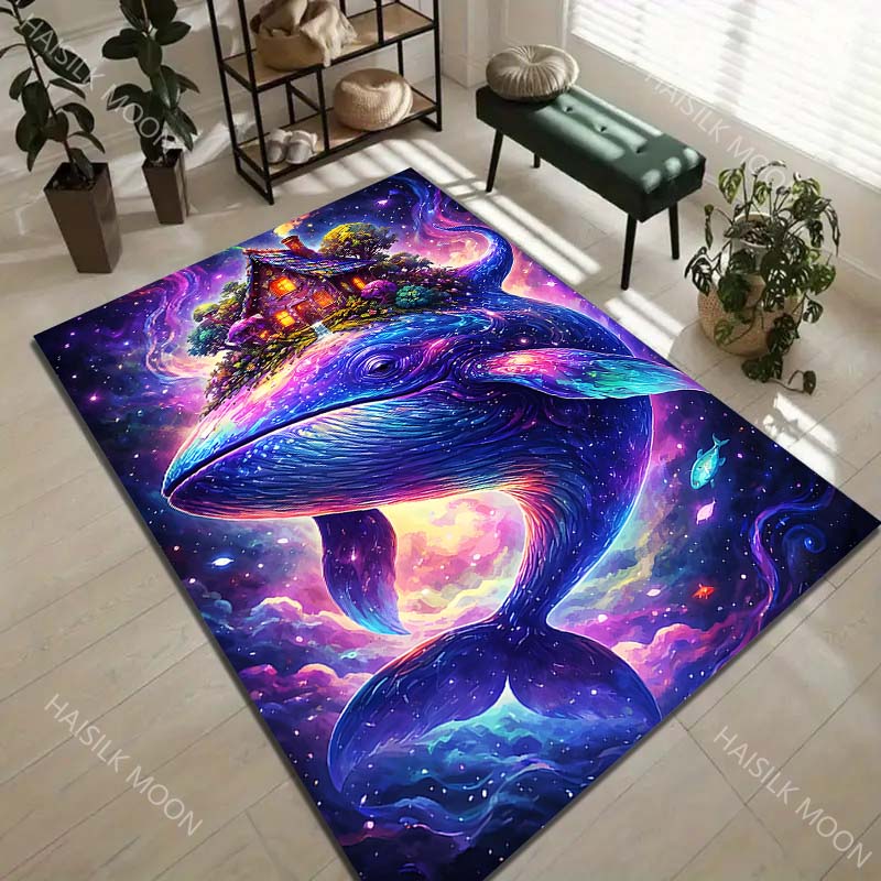 Whale with magical treehouse Print Carpet Rug for Living Room Bedroom Sofa Doormat Home Decor Non-slip Floor Mat