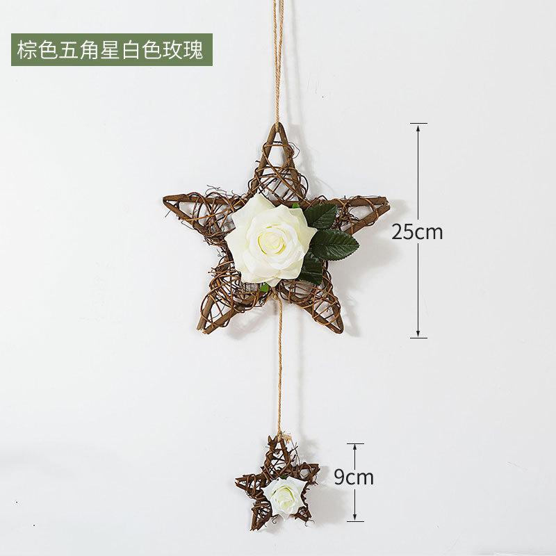 Five Pointed Star Vine Circle Wall Decoration Simulation Flower Pendant Decoration Creative Bedroom Living Room decor Aesthetic
