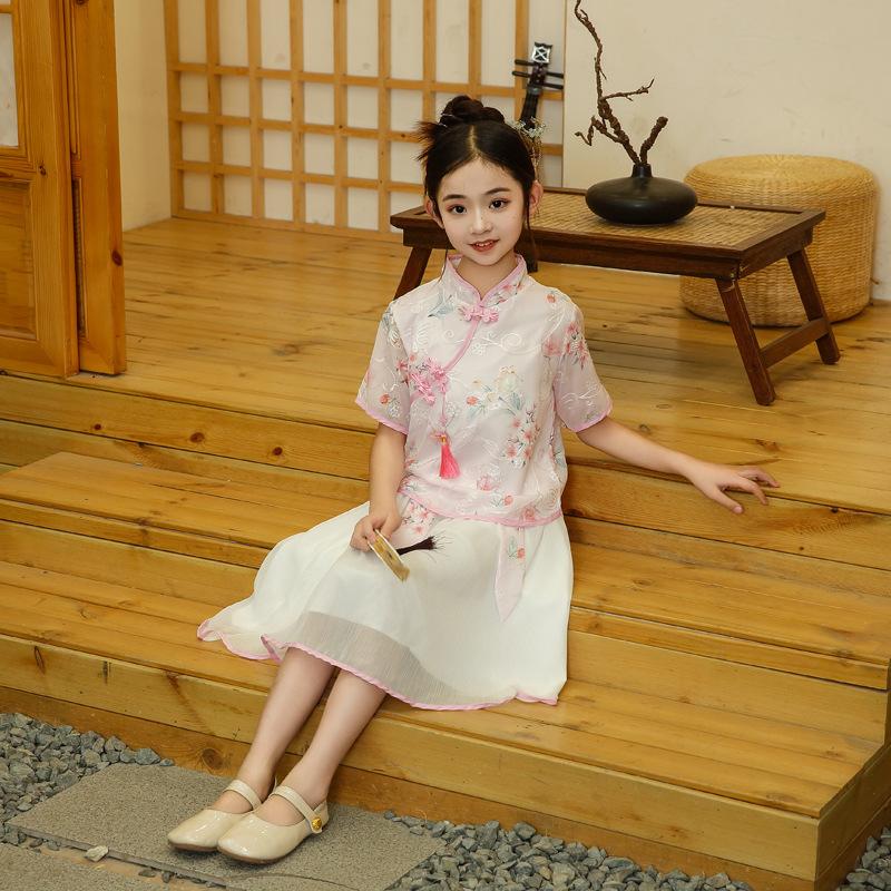 Hanfu Dress For Girls Ancient Costume Hanfu Double Layer Gauze Summer Super Fairy Chinese Style Children'S Tang Suit Ancient Style Performance