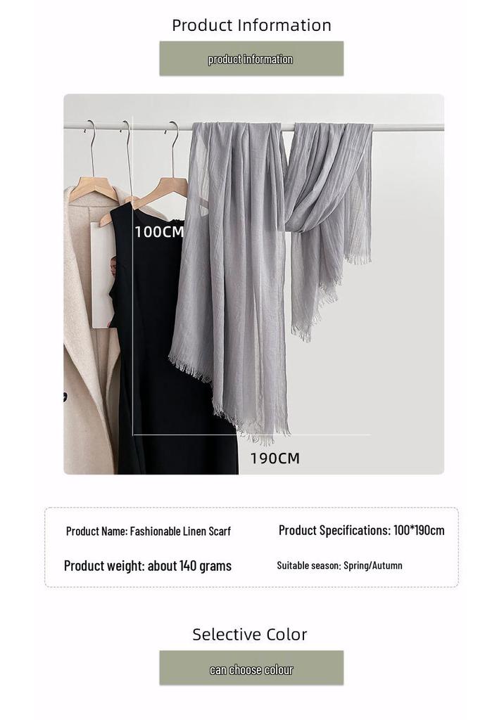 Artistic Cotton and Linen Scarf - Solid Color, Japanese & Korean Style, Women's Shawl for Air-Conditioned Rooms, Outerwear, Sun Protection