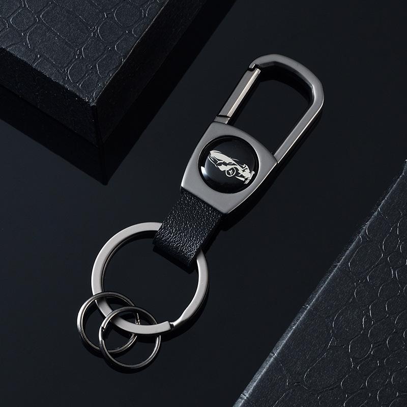 Creative metal car keychain personalized anti-lost leather key ring car key pendant men s waist hanging wholesale Tongbiao dog buckle-key ring