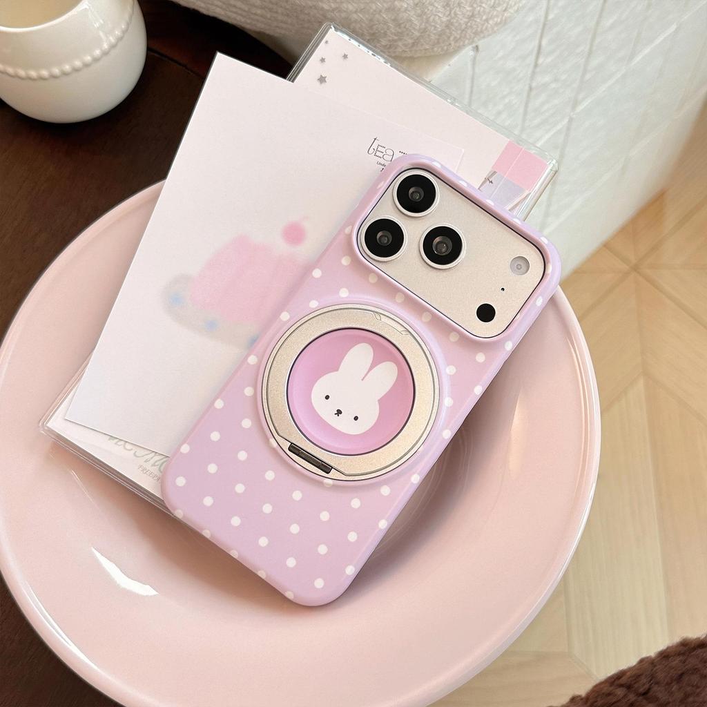 Polka-Dot Bunny Magnetic Mount Phone Case for iPhone 16, iPhone 17, and iPhone 17 Pro Max