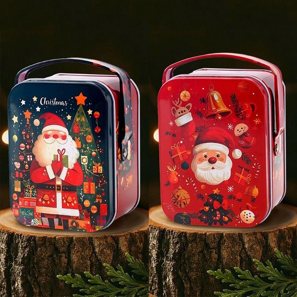 Cartoon Christmas Gift Box Tinplate Party Supplies Xmas Ornaments Portable Christmas Decoration Candy Storage Containers