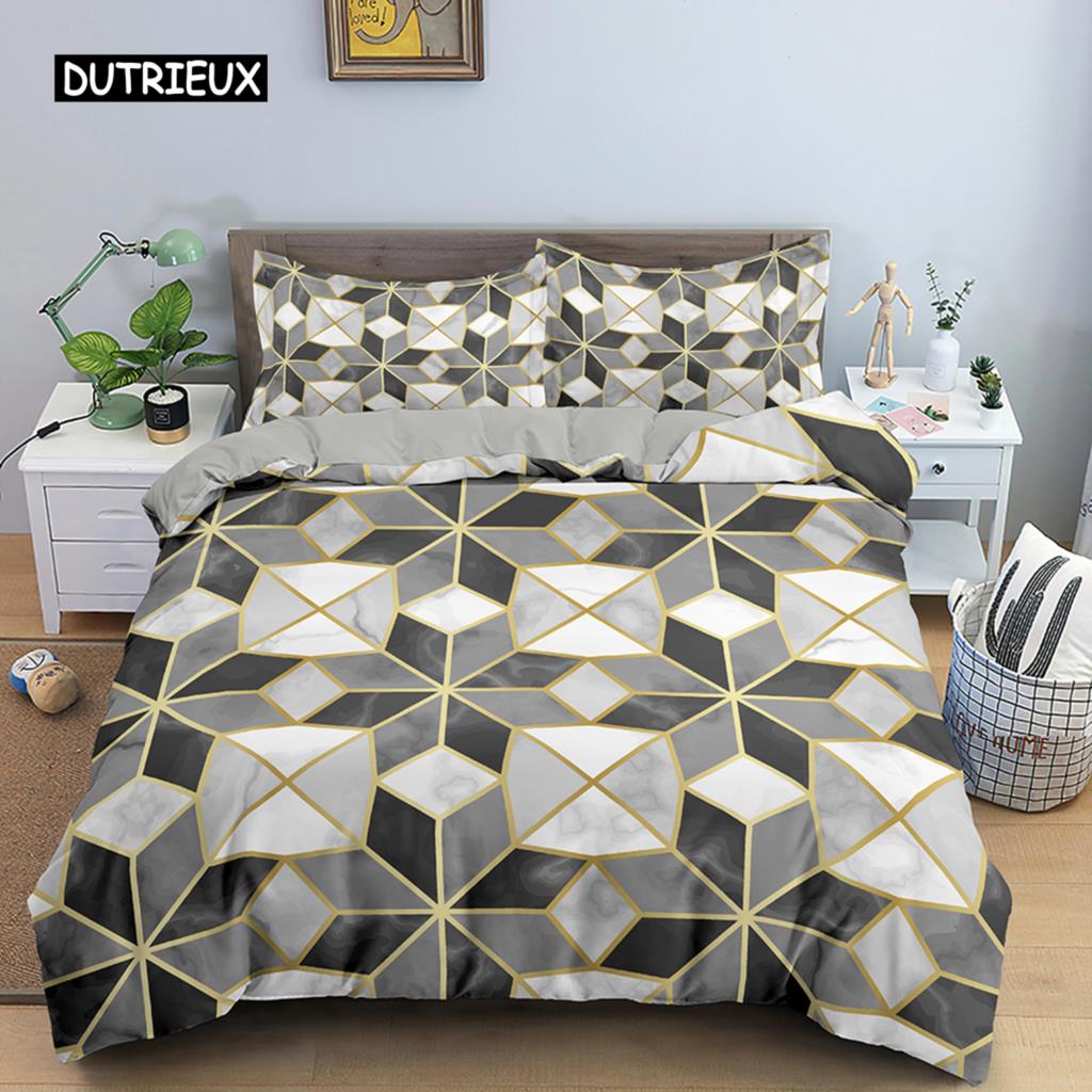 Geometrisch bedrucktes Bettwäscheset Bunter Streifen-Bettbezug für Kinder Kinder Steppdeckenbezug 2/3-teilig Mikrofaserstoff Heimtextil